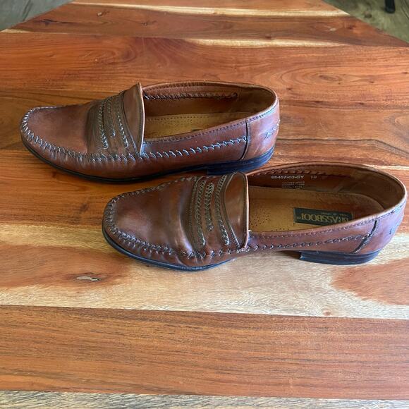 Vintage 90s BrassBoot Leather Loafers 10 Cognac Braided Moc Toe Vero Cuoio Spain main image 10